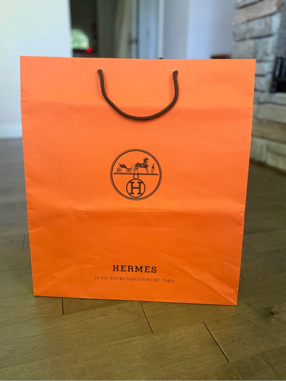 Hermes Orange Paper Shopping Bag with Brown Rope Handles